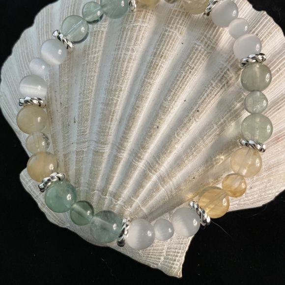 Fight Cancer With Fluorite, Citrine, Selenite, Beaded Stretch Bracelet - Picture 3 of 3